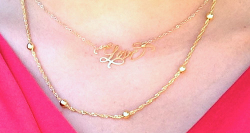 Neiman marcus brevity gold Love necklace and gianni bernini gold station necklace